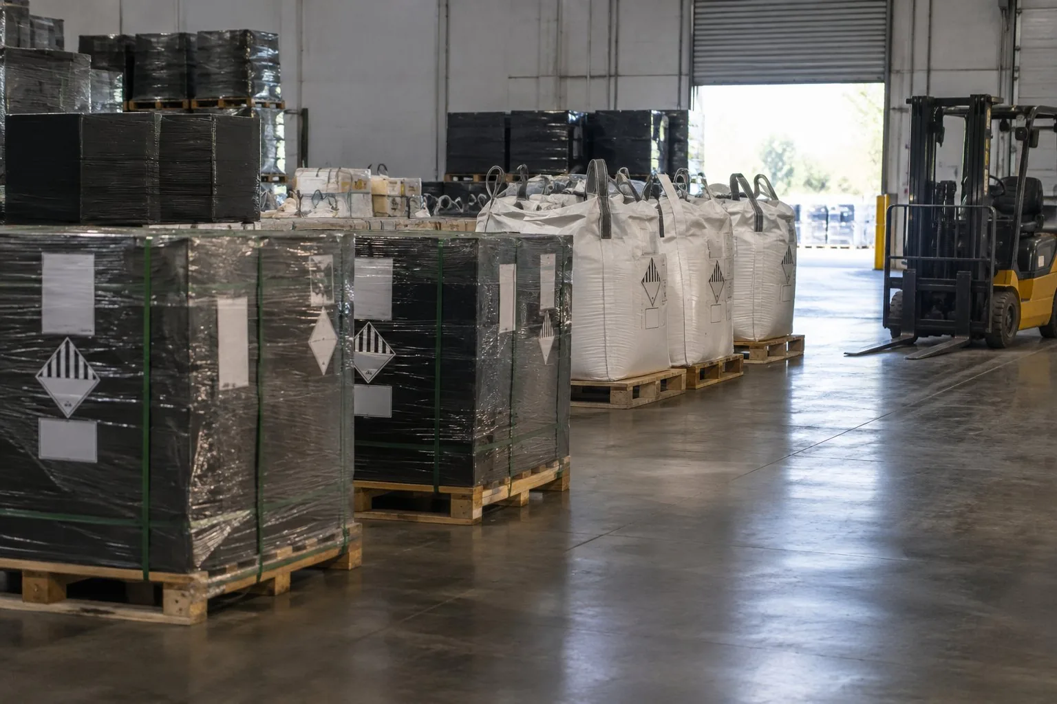 Recovered material packed on wrapped pallets