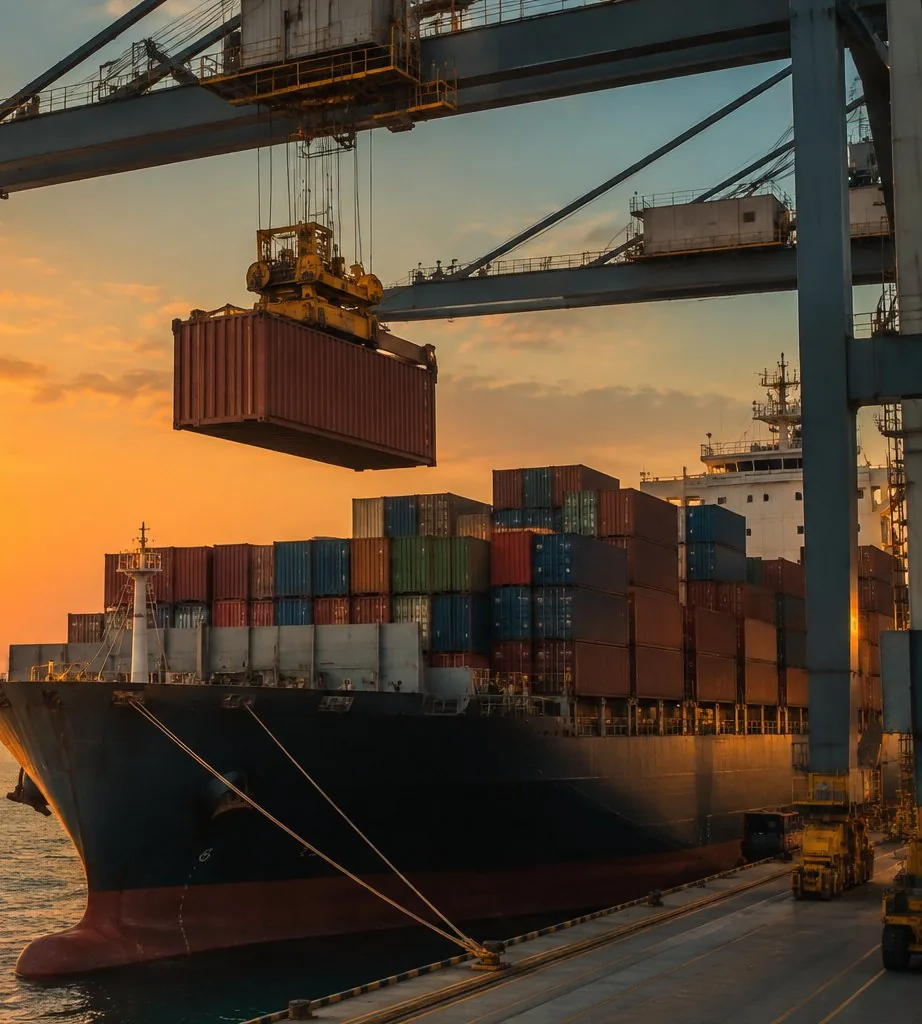 Container being loaded onto a cargo ship